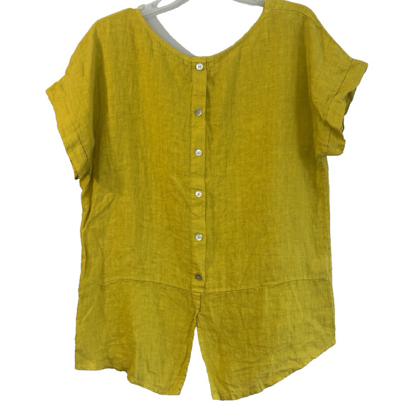 Terzo Millennio Tunic Top Women’s Med 100% Linen Yellow Minimalist Lagenlook NWT - Picture 2 of 5